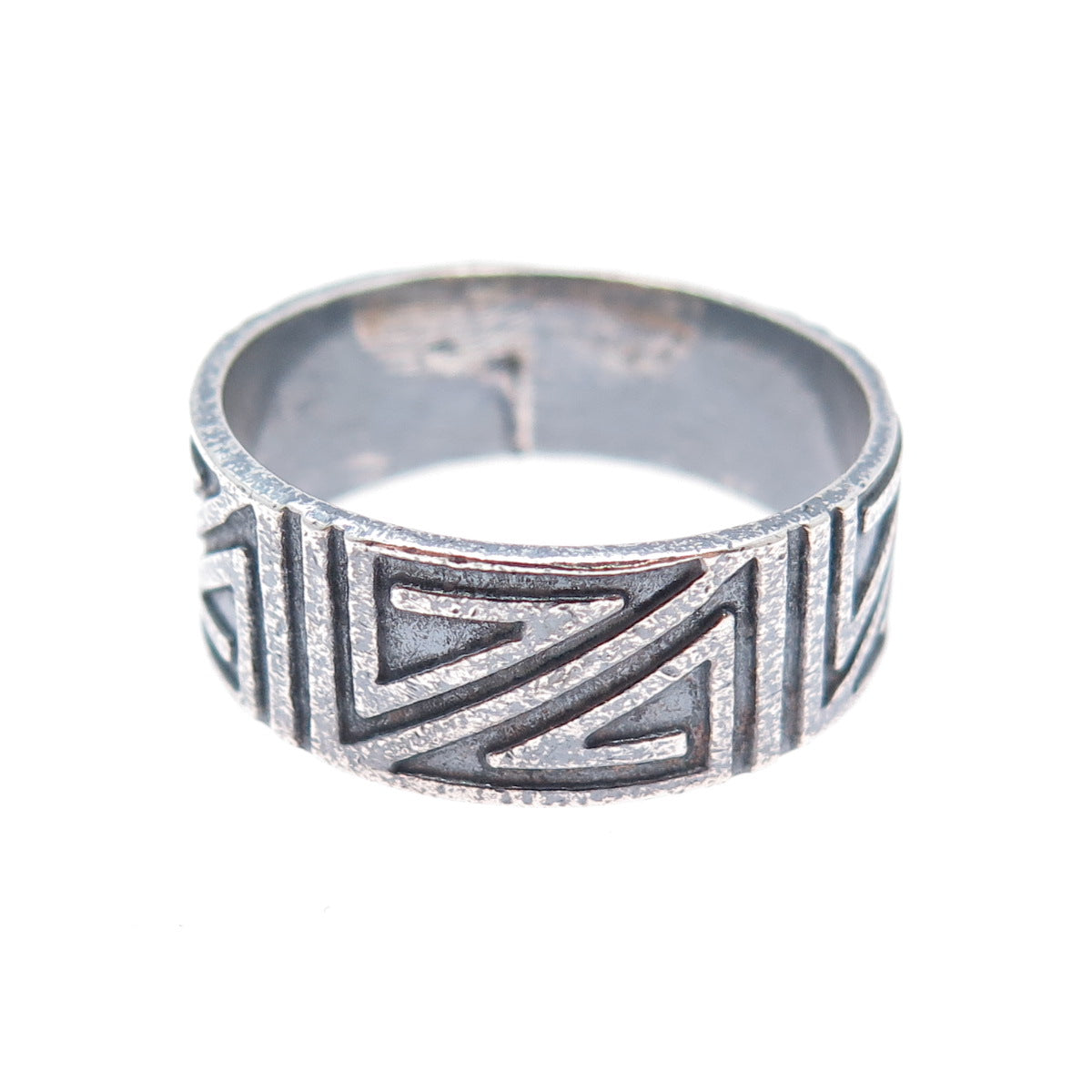 925 Sterling Silver Vintage Tribal Maze Oxidized Band Ring Size 12.5