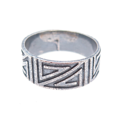 925 Sterling Silver Vintage Tribal Maze Oxidized Band Ring Size 12.5