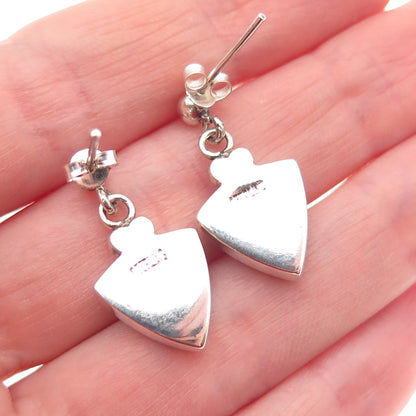 925 Sterling Silver Vintage Real Tyrone Turquoise Triangle Dangle Earrings