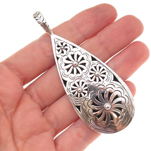 Janice Girardi 925 Sterling Silver Vintage Floral Teardrop Oxidized Pendant