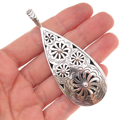 Janice Girardi 925 Sterling Silver Vintage Floral Teardrop Oxidized Pendant