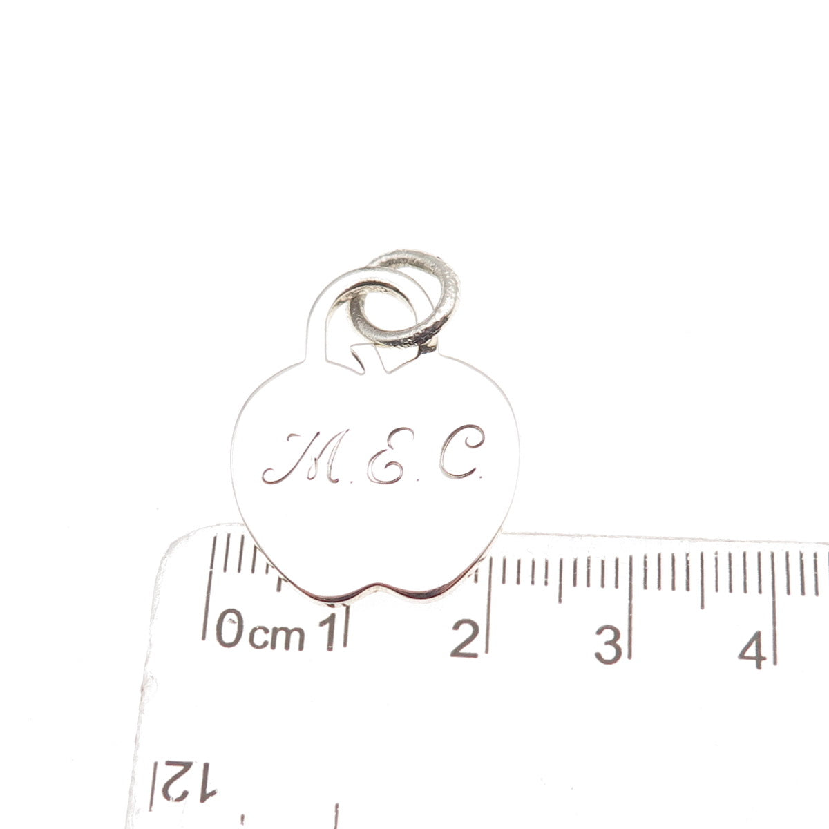 Tiffany & Co. 925 Sterling Silver Vintage Engraved MEC Apple Tag Charm Pendant