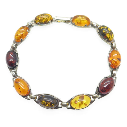 VALERIO V8 Sterling Silver Vintage Poland Baltic Amber Tennis Link Bracelet 8"