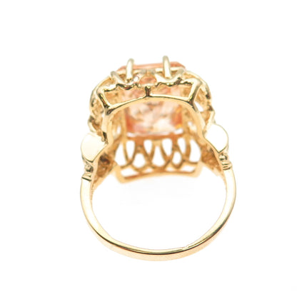925 Sterling Silver Gold Plated Emerald-Cut Champagne C Z Ring Size 7