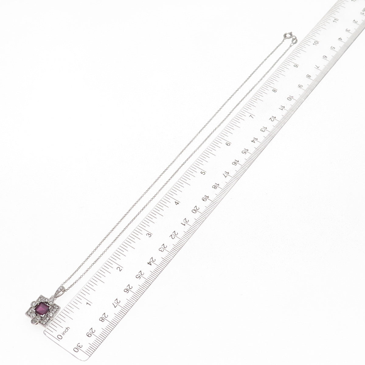 925 Sterling Silver Real Diamond & Rhodolite Cable Chain Necklace 18"