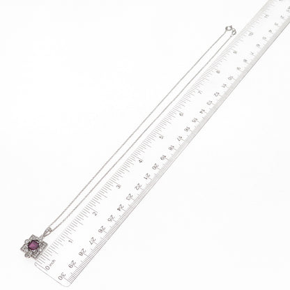 925 Sterling Silver Real Diamond & Rhodolite Cable Chain Necklace 18"