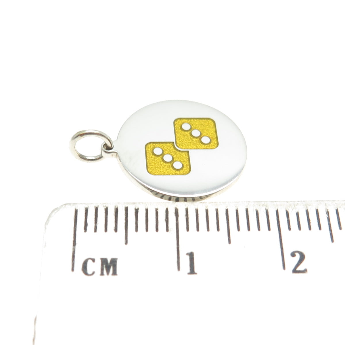 925 Sterling Silver Enamel Number Six Dice for Luck Round Tag Charm Pendant