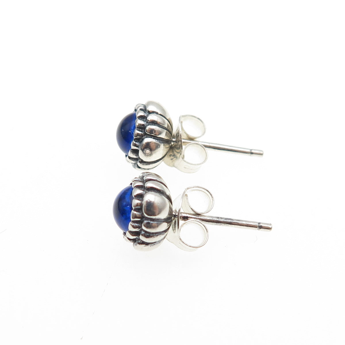 925 Sterling Silver Blue Glass Oxidized Stud Earrings