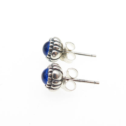 925 Sterling Silver Blue Glass Oxidized Stud Earrings