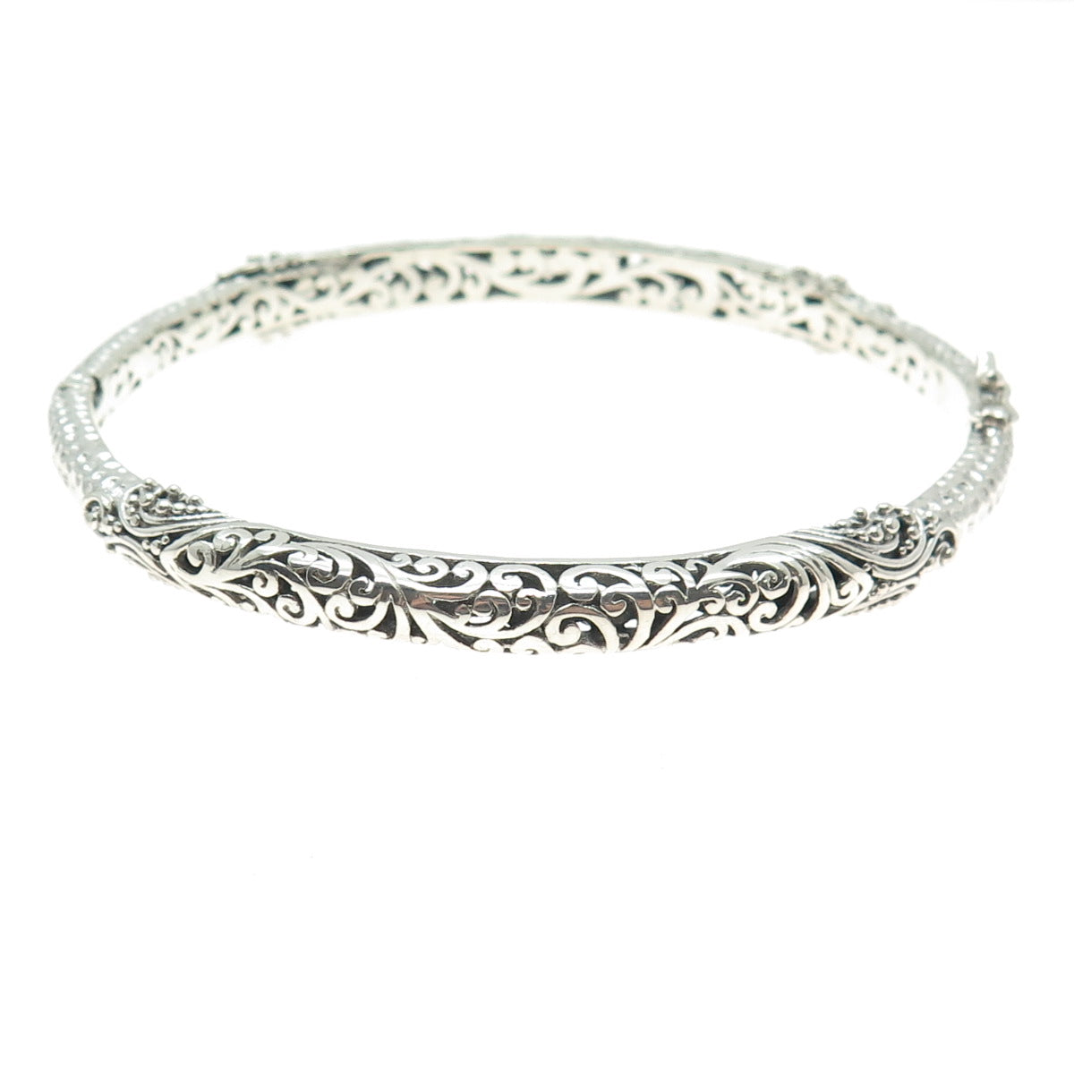 SARDA 925 Sterling Silver Vintage Signature Scroll Bangle Bracelet 8.25"