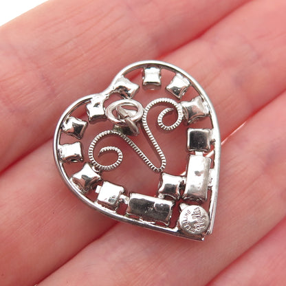 Phyllis 925 Sterling Silver Antique Art Deco Rhinestone Heart Charm Pendant