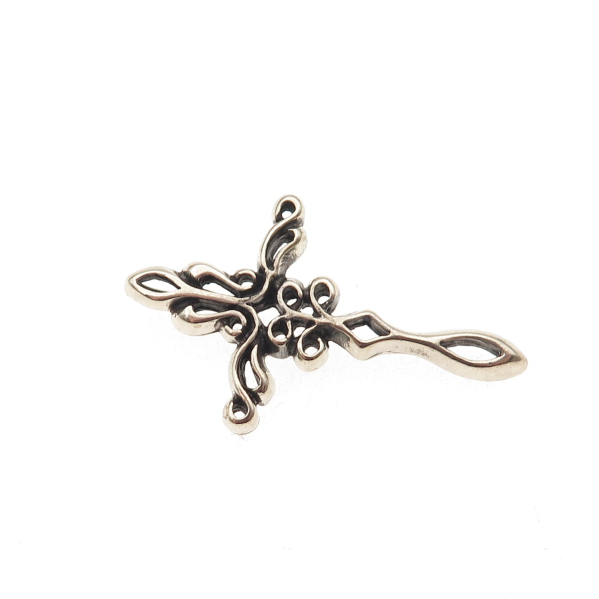 925 Sterling Silver Vintage Fleur de Lis Cross Oxidized Slide Pendant