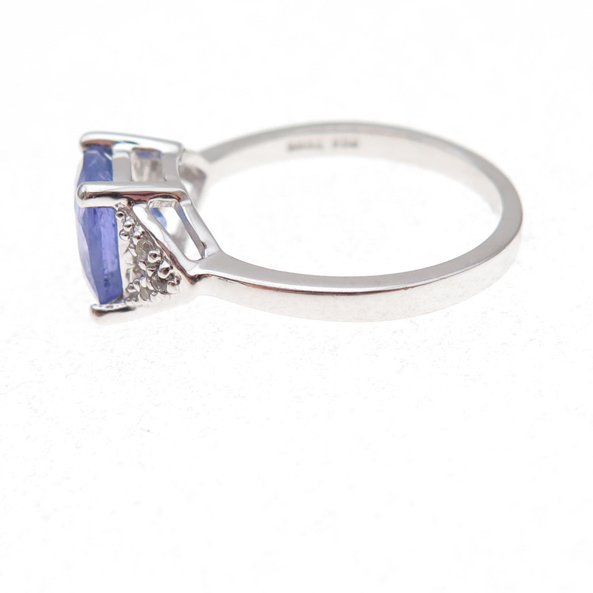 925 Sterling Silver Real Tanzanite & White Topaz Ring Size 8
