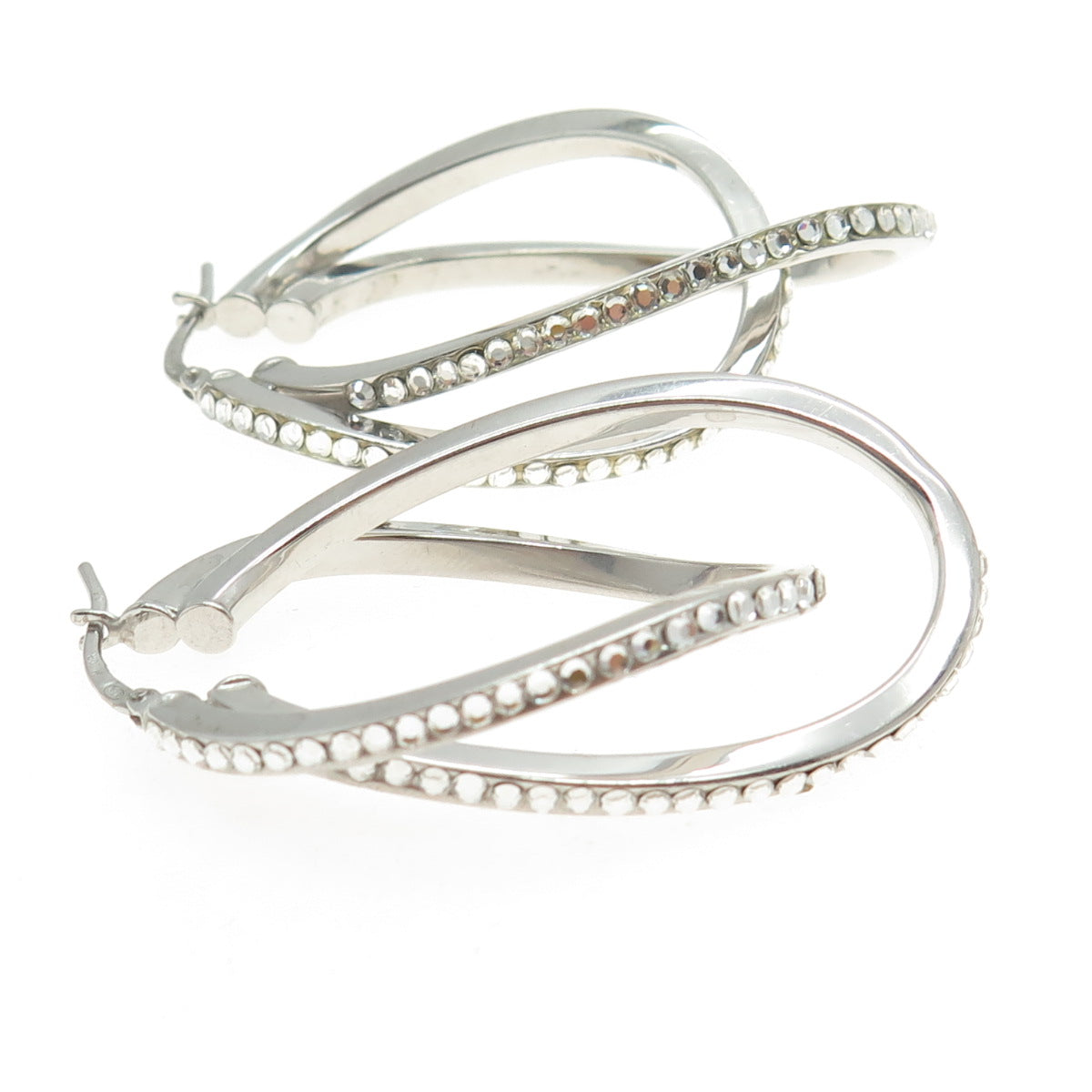 MILOR 925 Sterling Silver Italy Rhinestone Modernist Hinged Hoop Earrings