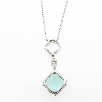 925 Sterling Silver Blue & White C Z Cable Chain Necklace 18-20"