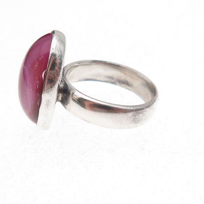 925 Sterling Silver Vintage Real Pink Amethyst Oxidized Ring Size 6