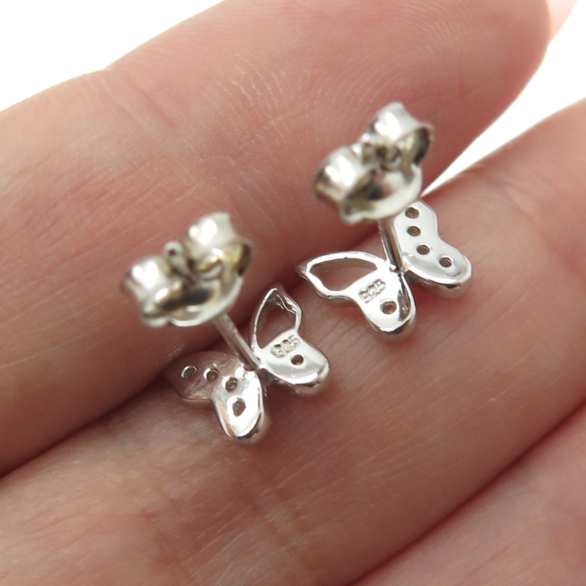 925 Sterling Silver Round-Cut C Z Butterfly Stud Earrings