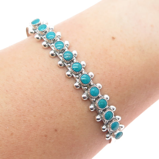 Old Pawn Sterling Vintage Kingman Turquoise Snake Eye Adjustable Bracelet 6.75"