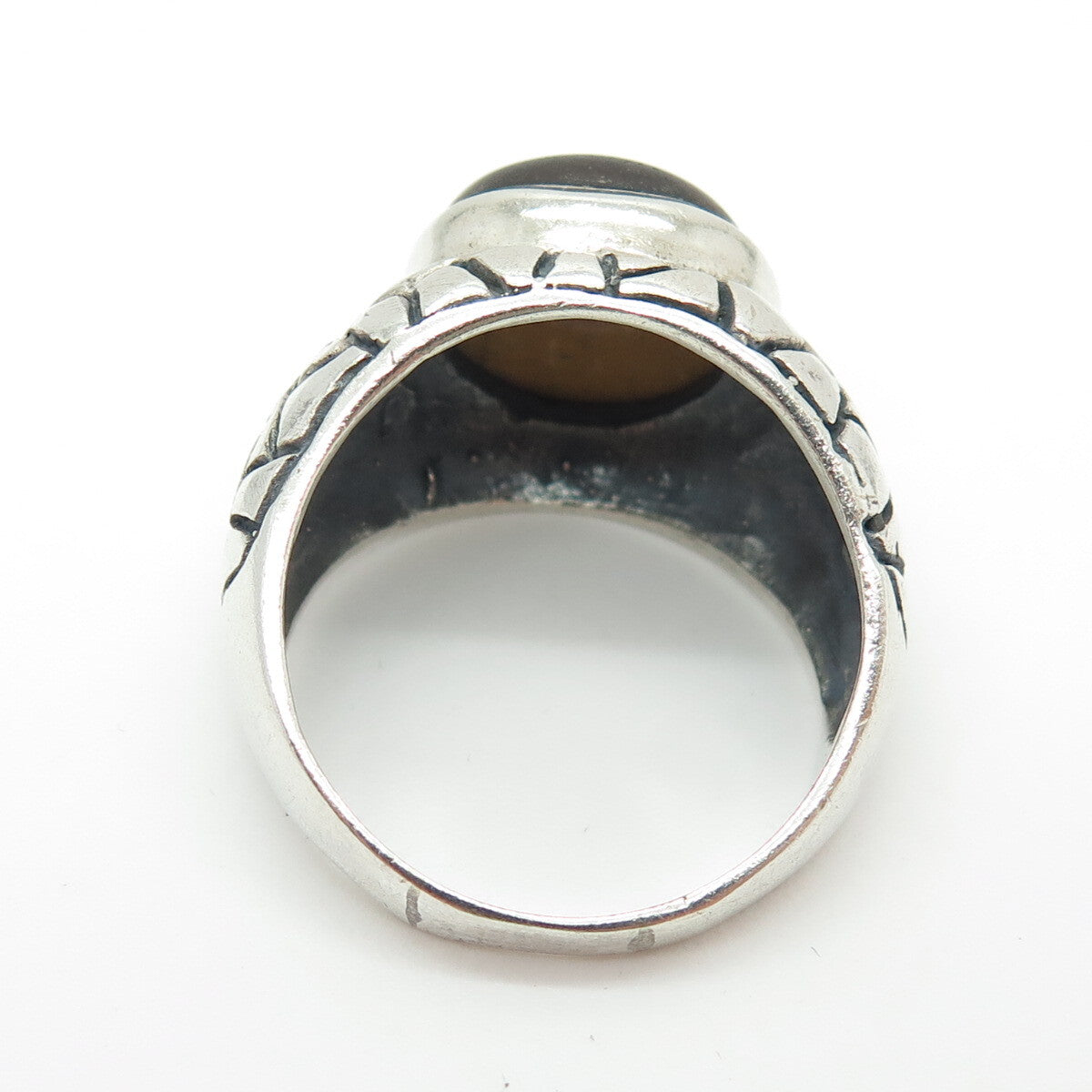 925 Sterling Silver Vintage Real Tiger Eye Gemstone Nugget Ring Size 11.75