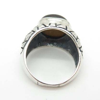 925 Sterling Silver Vintage Real Tiger Eye Gemstone Nugget Ring Size 11.75