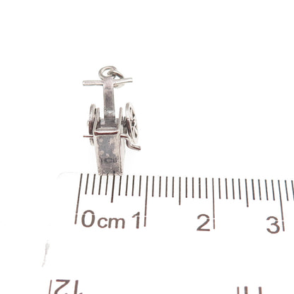 925 Sterling Silver Antique Art Deco Wheel Cart 3D Mini Charm Pendant
