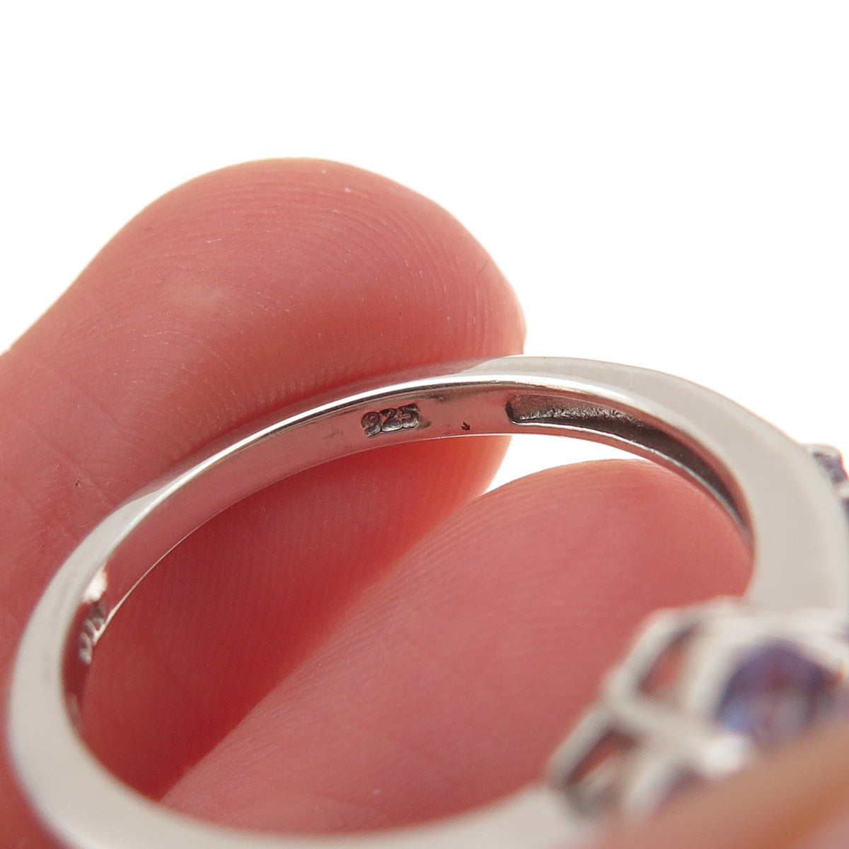 Chuck Clemency 925 Sterling Silver Real Round-Cut Tanzanite Floral Ring Size 8