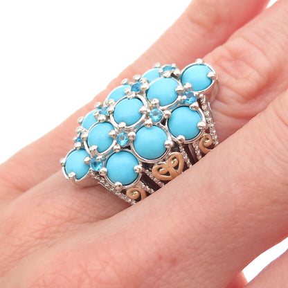 Chuck Clemency 925 Sterling Silver 2-Tone Real Turquoise Apatite Ring Size 5.25