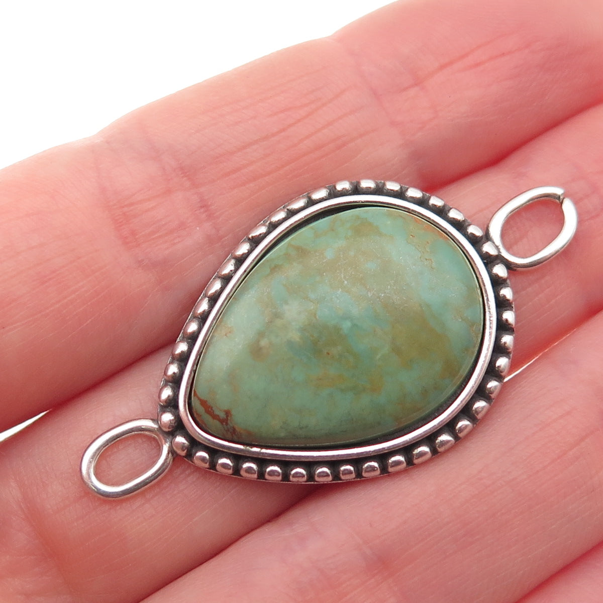 AVA 925 Sterling Silver Vintage Real Royston Turquoise Centerpiece Slide Pendant