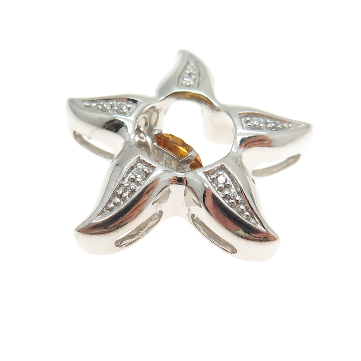 SAI 925 Sterling Silver Real Round-Cut Citrine & C Z Starfish Slide Pendant