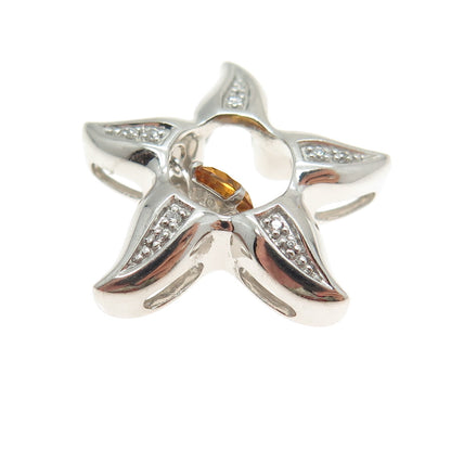 SAI 925 Sterling Silver Real Round-Cut Citrine & C Z Starfish Slide Pendant