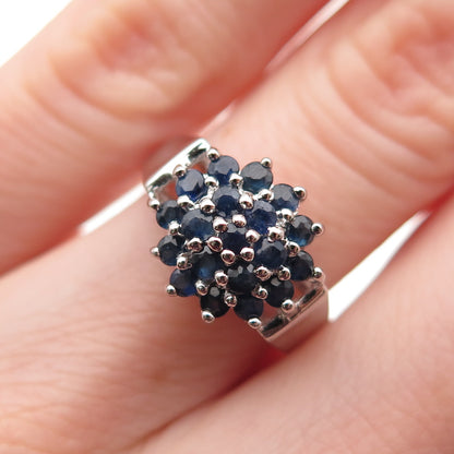 925 Sterling Silver Real Round-Cut Sapphire Floral Ring Size 5