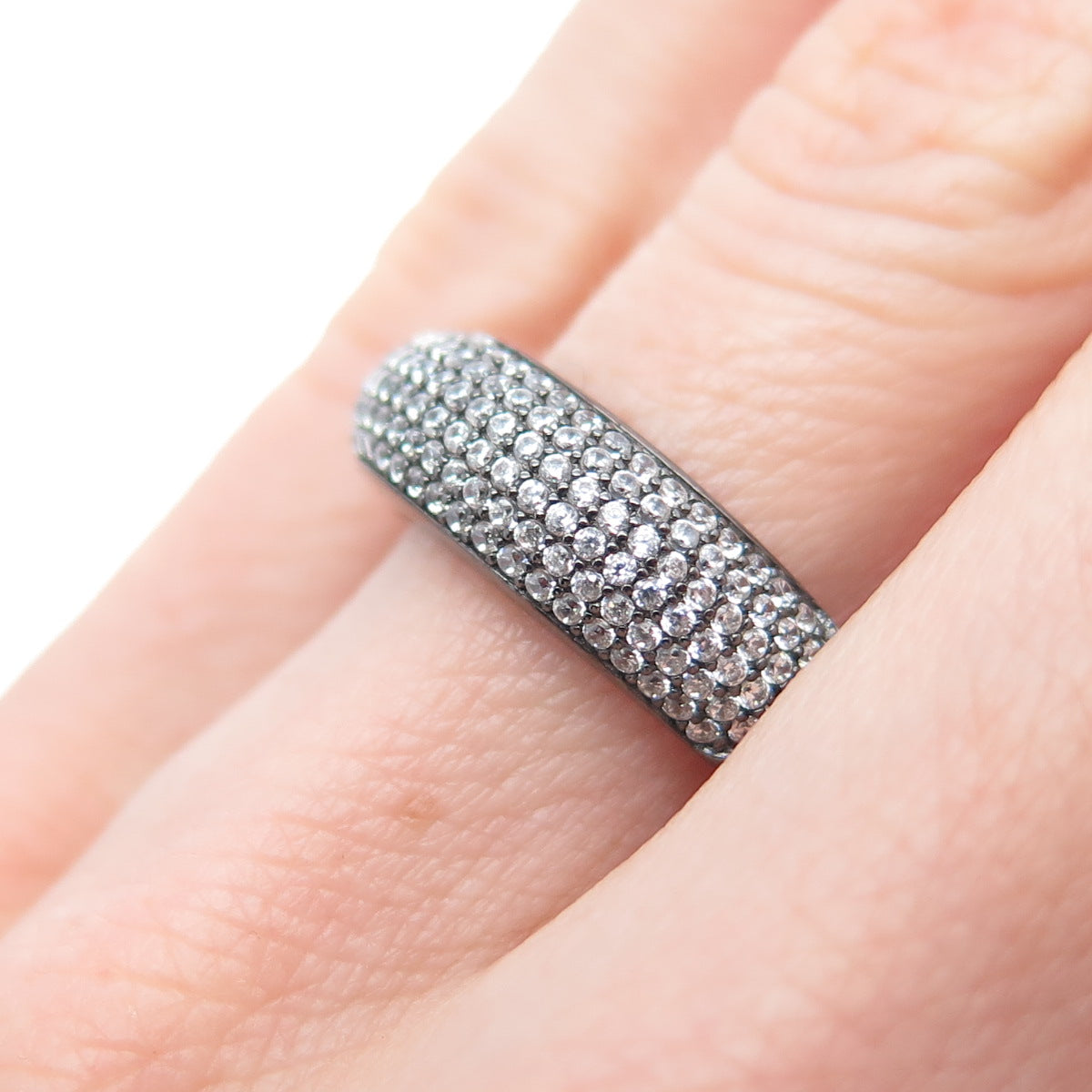 925 Sterling Silver Black Rhodium Round-Cut C Z Band Ring Size 6.25