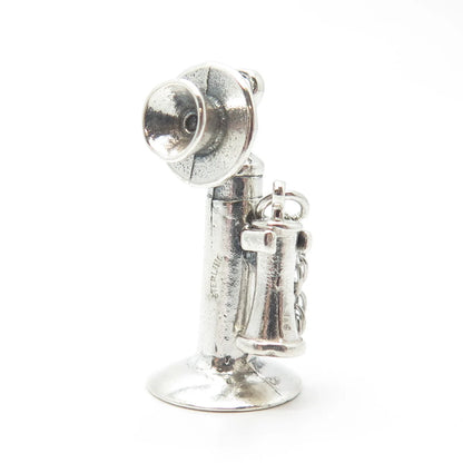 925 Sterling Silver Vintage Retro Candlestick Phone Charm Pendant
