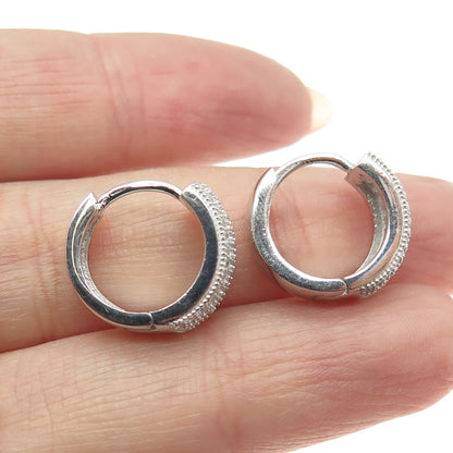 925 Sterling Silver Round-Cut C Z Sparkle Hoop Earrings