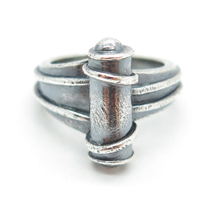 SMS 925 Sterling Silver Vintage Modernist Scroll Oxidized Ring Size 6.75