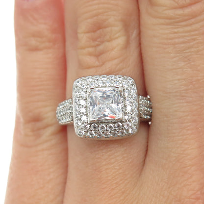 925 Sterling Silver Princess & Round-Cut C Z Engagement Ring Size 6.5