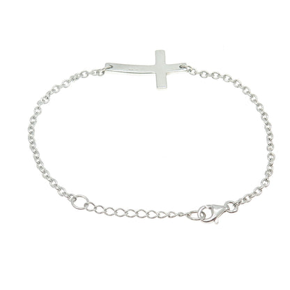 925 Sterling Silver Real Round-Cut Diamond Cross Cable Link Bracelet 6.5-8"