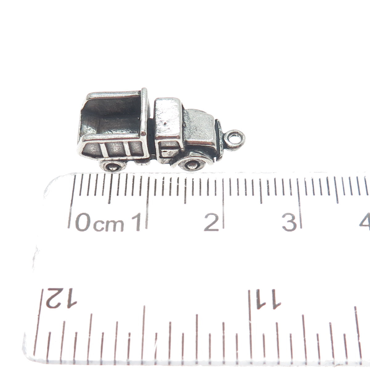 SUNWEST 925 Sterling Silver Vintage Dump Truck Minimalist 3D Charm Pendant