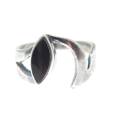 925 Sterling Silver Vintage Real Black Onyx Modernist Oxidized Ring Size 6.25