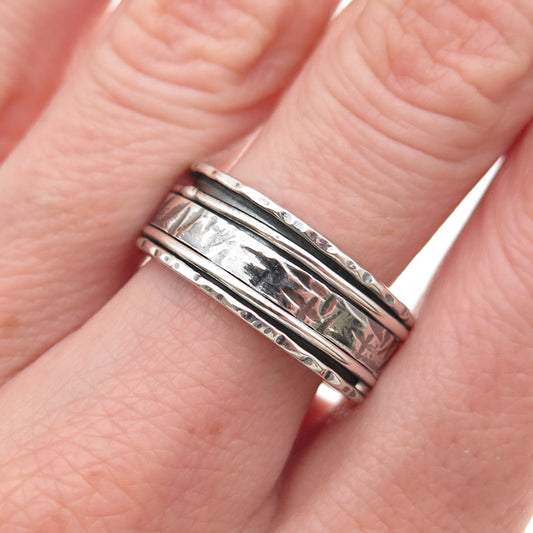 925 Sterling Silver Vintage Textured Oxidized Rotating Band Ring Size 8.5