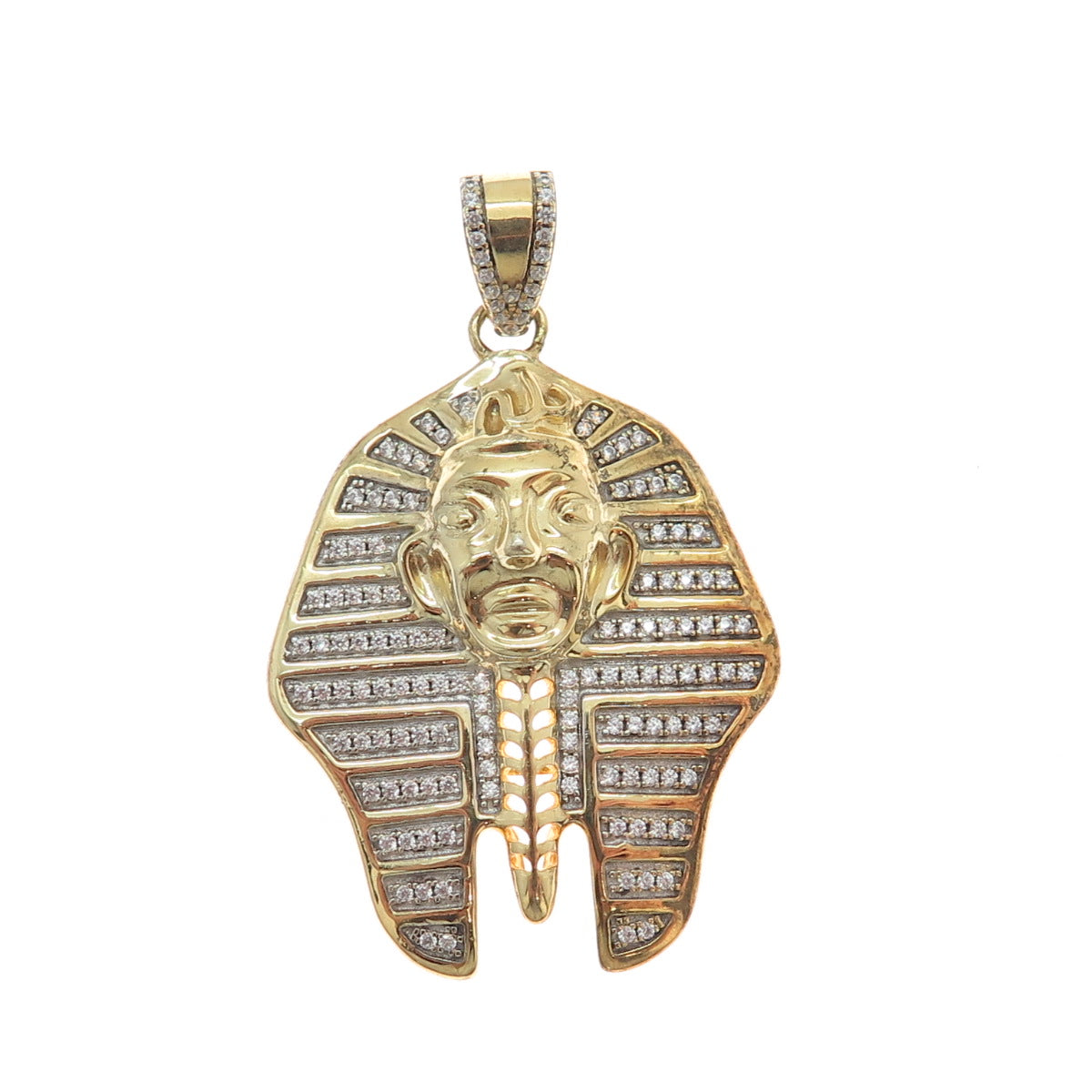 925 Sterling Silver Gold Plated Round-Cut Shaped C Z Egyptian Pharaoh Pendant