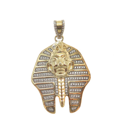 925 Sterling Silver Gold Plated Round-Cut Shaped C Z Egyptian Pharaoh Pendant