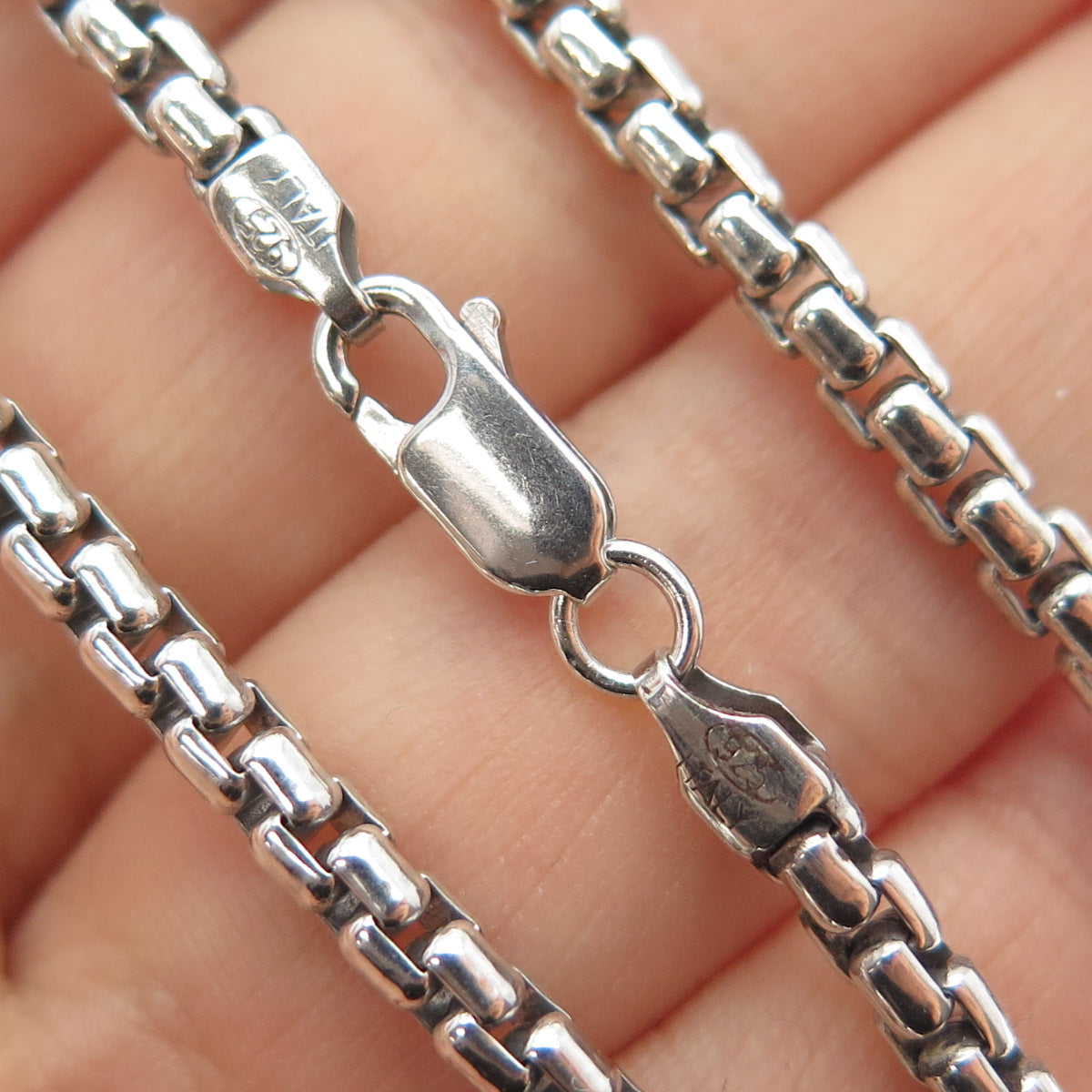 925 Sterling Silver Vintage Italy Round Box Chain Necklace 24"