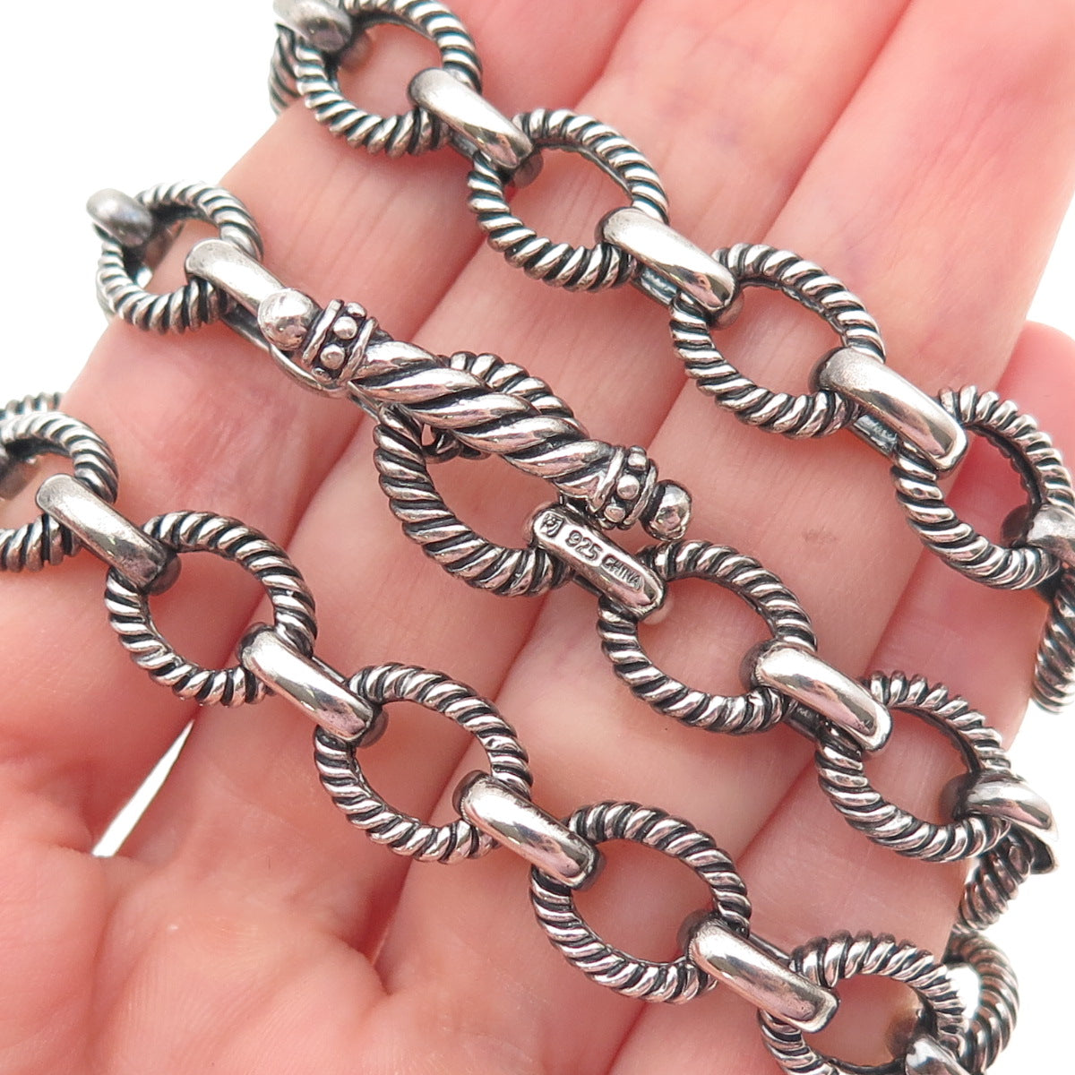 MICHELLE ALBALA 925 Sterling Silver Vintage Oxidized Cable Chain Necklace 18"