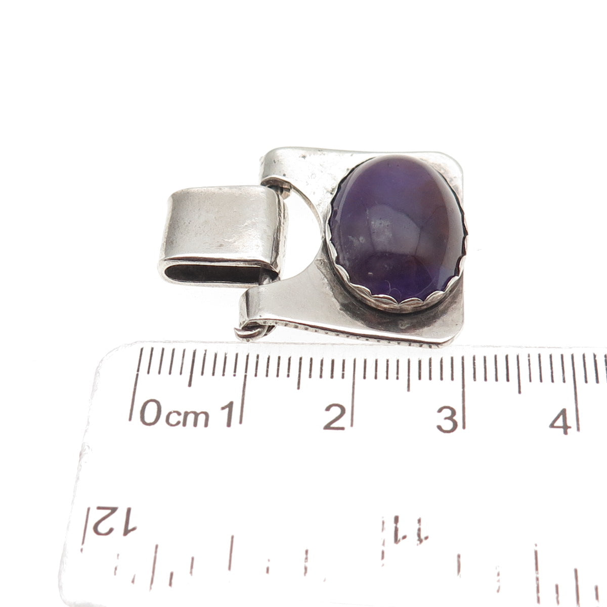 925 Sterling Silver Vintage Real Amethyst Modernist Pendant