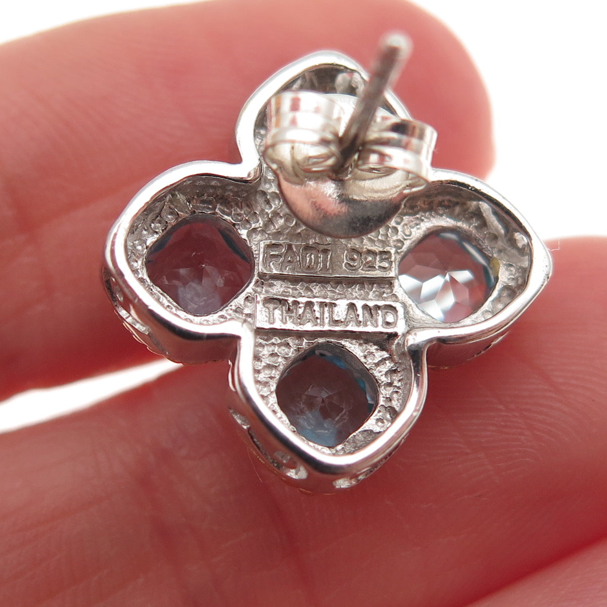 FADI 925 Sterling Silver 2-Tone Real Blue Topaz & Citrine Flower Earrings