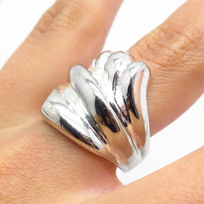 925 Sterling Silver Vintage HAN Ribbed Wide Ring Size 7.5