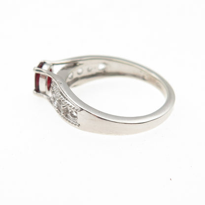 Chuck Clemency 925 Sterling Silver Real Red Garnet & White Topaz Ring Size 6