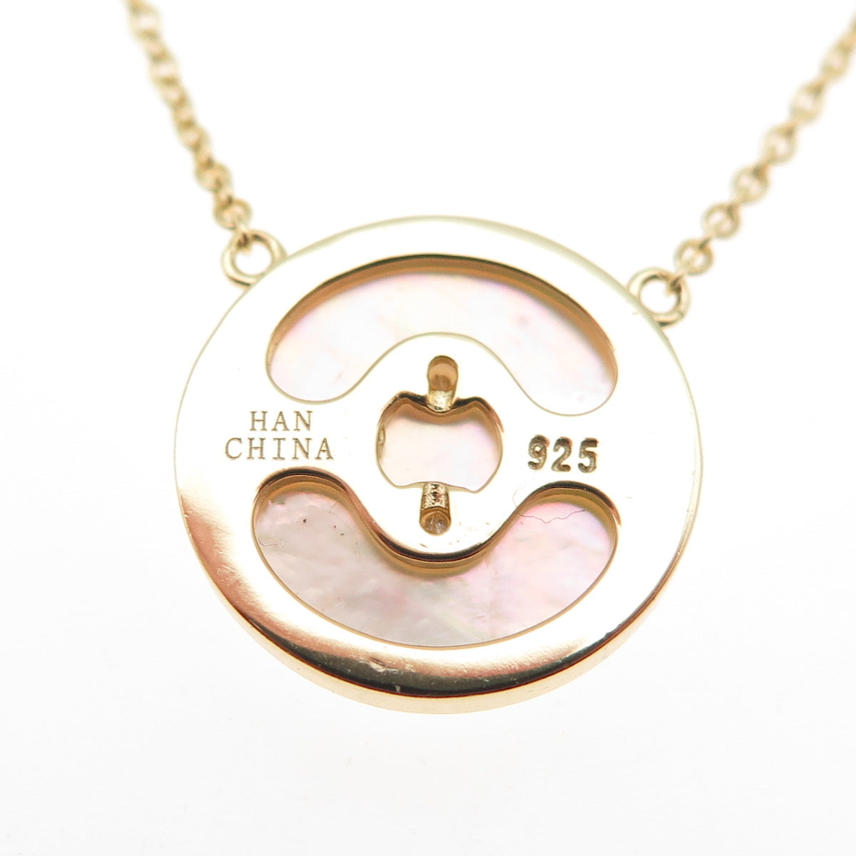 Han 925 Sterling Silver Gold Plated Real MOP & C Z Cable Chain Necklace 16-18"
