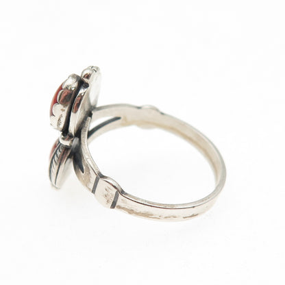 WHEELER MFG Old Pawn 925 Sterling Silver Vintage MOP Feather Tribal Ring Size 7